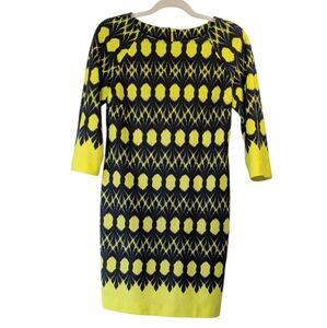 Just Taylor Yellow Black Geometric Print Sheath Dress 3/4 Sleeve - Size 4